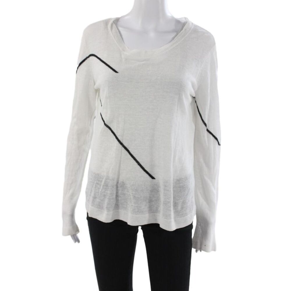 Comptoir Des Cotonniers Womens White Linen Geometric Pullover Sweater Size S